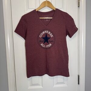 Converse Shirt Women's Small Burgundy Chuck Taylor All Star Short Sleeve, V neck